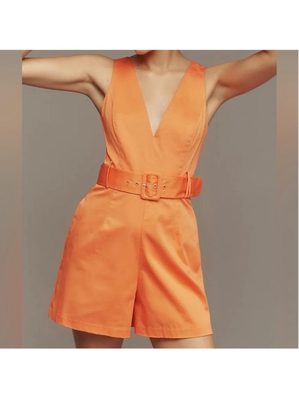 Women's Butch Orange V-Neck Sleeveless Romper with Belt Size 6